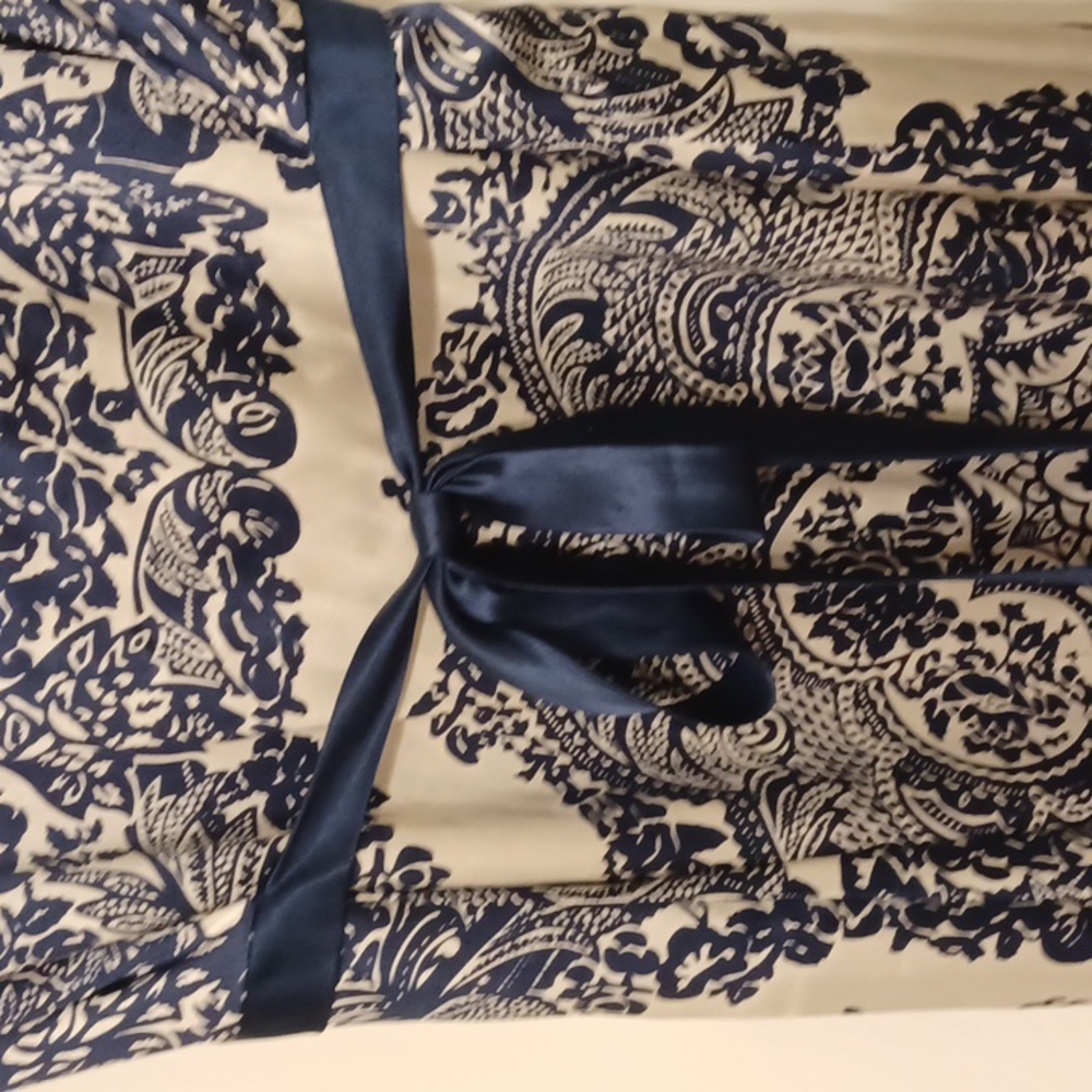 E C I sz 14 Silk, Asian Flare, Navy and Cream Midi Dress. Luxury, Wedding Guest. - Picture 7 of 11